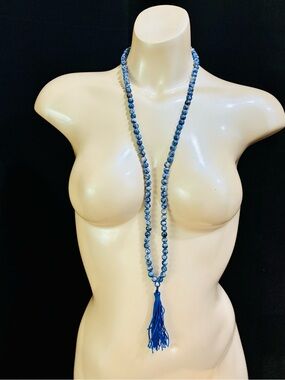 Stunning BL & WH Natural Stone Beaded Tassel Necklace Casual Everyday Elegant